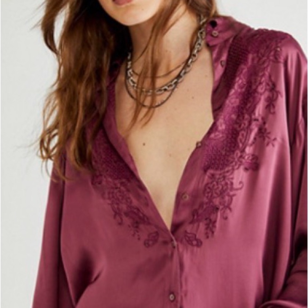 Free People embroidered satin blouse
